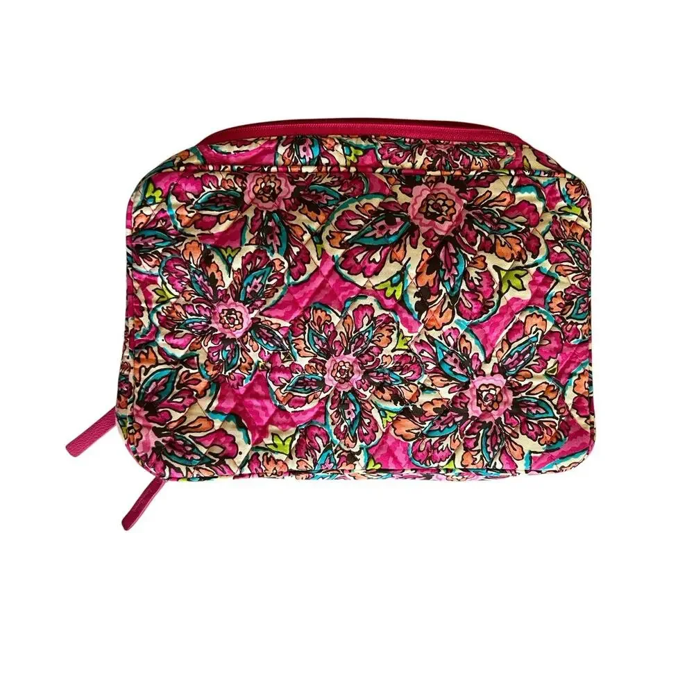 Vera Bradley Large Blush & Brush Makeup Case Pink Sunburst Floral Quilted Cotton